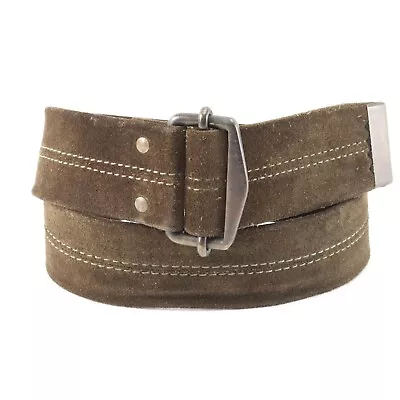 Rustic Belt Mens Brown Suede Center Topstitch Sliding Single Pin Nickel Buckle • $15.37