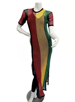 Rihanna Work Dress Rasta Jamaican Side Slit Split Mesh Carnival Riana Reggae • $15.91