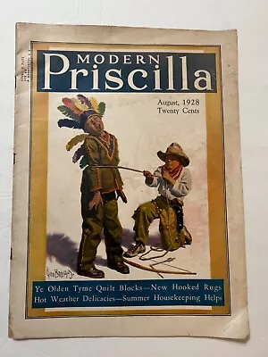 Modern Precilla Aug 1928 Needlework Quilting Fashion Recipes Geo Brehn Cover • $12