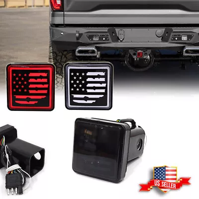 US Flag - Smoked LED Brake Light DRL Trailer Hitch Cover Fit 2  Towing & Hauling • $24.99