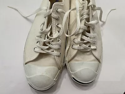 Vintage Converse Jack Purcell White Canvas Men's 9.5 Made In USA Blue Bottom • $145.50