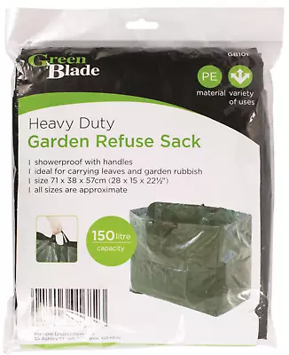 Garden Refuse Sack Waste 150L Capacity Heavy Duty Showerproof Handles Outdoor • £5.99