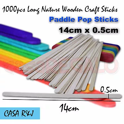 1000pcs 14cm X 0.5cm Natural Wooden Craft Sticks Paddle Pop Sticks Cream Coffee • $16.45