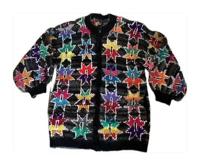 Vintage Kaffe Fassett Hand Knit Rowan Wool Outline Star Long Cardigan Jacket L • £149.99