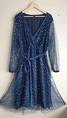 BrandNew Shein Curve Navy Blue Silver Sequined Sparkly Tulle Evening Dress Sz 22 • £2.20