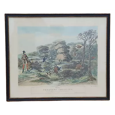 Hunting Scene Pheasant Shooting FC Turner 1841 G. Hunt Engraving Framed Aquatint • $51.79