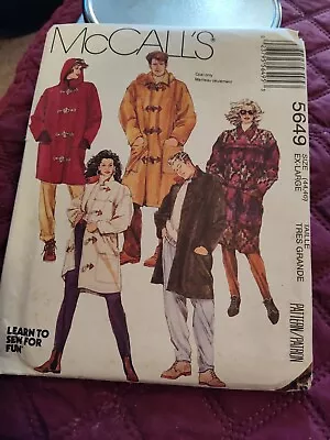 McCALLS Sewing Pattern 5649 Coat With Detachable Hood Size EX-LARGE (44-46)... • $6