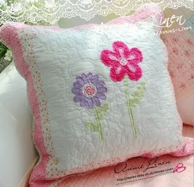 Handmade Girls Pink Stitched Floral Quilted Cushion Cover Laura Ashley • £19.50