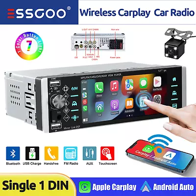 Single 1DIN 5  Wireless Carplay Android Auto Car Stereo Radio IPS Screen USB AUX • £73.99