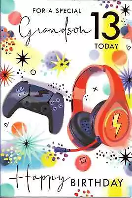 Grandson 13th Birthday Card Gaming Headphone Boys Thirteenth 9x6 Greeting Card • £3.05