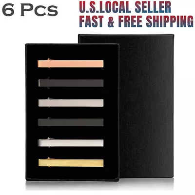 6 Pack Tie Clips For Men Elegant Metal Necktie Tie Bar Pinch Clasp Wedding Party • $10.99