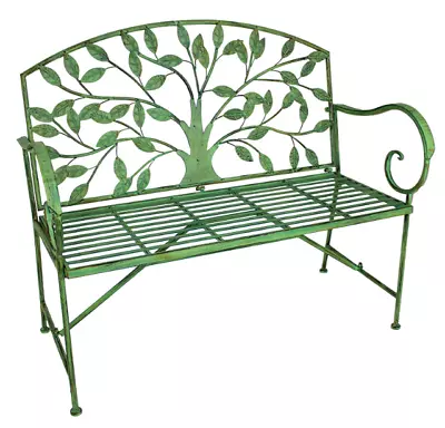 Wrought Iron Metal Tree Of Life Garden Patio Furniture Bench Verdigris Finish • $309.99