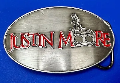 Justin Moore Country Music Singer Inlaid Red Lettering Pewter Belt Buckle • $9.95