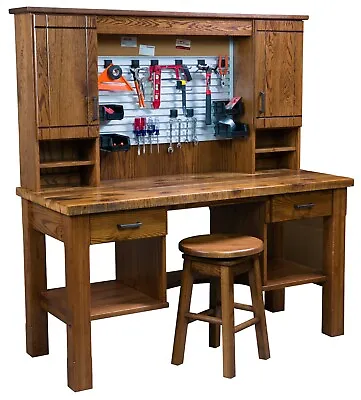 Amish Work Bench Craft Hobbies Desk Home Office Furniture Solid Wood Knotty Oak • $3414.24