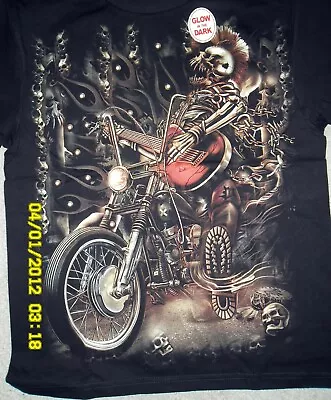 $10.04 • Buy Ghost Skull Skeleton Bike Biker Guitar Chains -glow In The Dark - Black T-shirts