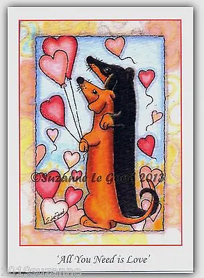 Dachshund Dog Art Valentine's Day Card From Original Painting Suzanne Le Good • $4.36