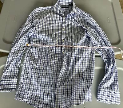 Mens Hugo Boss Blue White Checkered Sharp Fit 15.5 32/33 Button Dress Shirt • $17