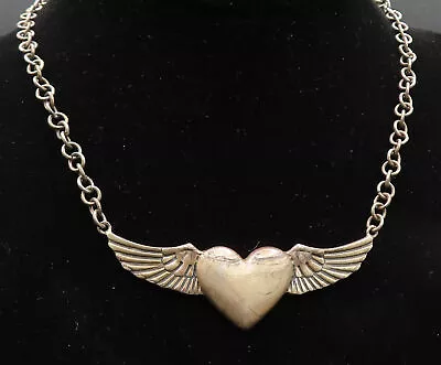 ESPERANZA MEXICO 925 Silver - Vintage Winged Love Heart Chain Necklace - NE3883 • £136.27