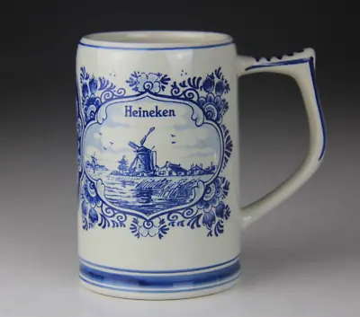Blue Delfts Hand Painted Ceramic Tankard Mug Stein Holland Heineken Windmill • $12