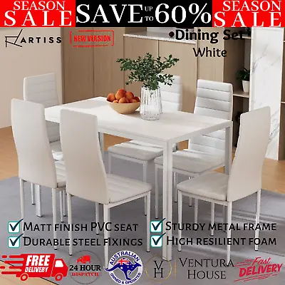 $314.92 • Buy Artiss Dining Chairs And Table Dining Wooden Top 6 Chair Seater Set Of 7 White