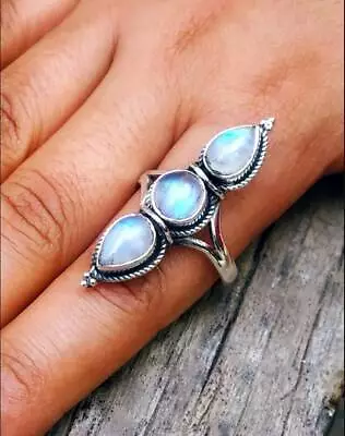 Natural Moonstone Ring 925 Sterling Silver Handmade Statement Jewelry ZSQ07 • $14.42