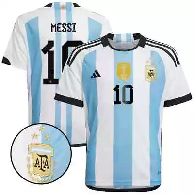 Lionel Messi #10 Argentina Champions Three Stars YOUTH Jersey Blue • $36.49