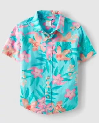 Gymboree Boys' Size 5T Blue Tropical Short Sleeve Button Up NWT Splish Splash • $15