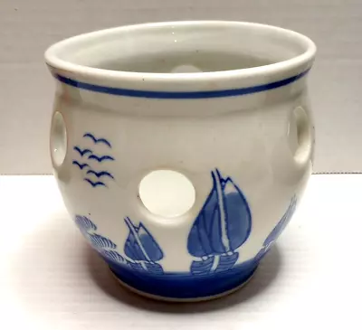 Delft Blue Porcelain Tulip Bulb Vase/Pot Hand Painted Windmill Sailboat Village • $12