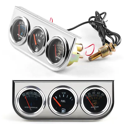 52mm Chrome 3in1 Car Triple Gauge Kit Oil Pressure Water Temp Fuel Level Gauge • $31.49