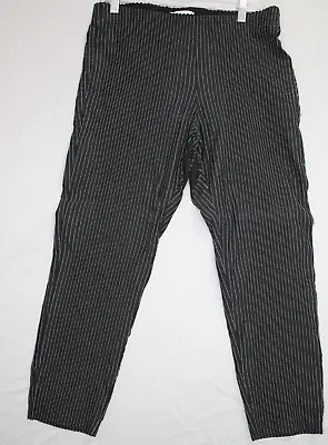 Elle Womens Black Striped High Rise Scalloped Trim Elastic Waist Pants Size M • $14