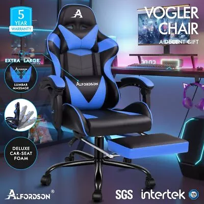 ALFORDSON Gaming Office Chair Racing Executive Footrest Computer Seat PU Leather • $139.95