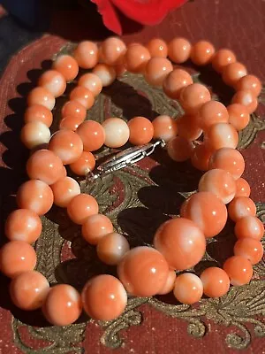 Vintage Asian S925 Natural Orange Momo Coral 5.7-9.5mm Beads Necklace 17” 26.3g • $188.80