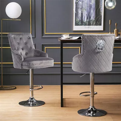 Luxury Majestic Lion Knocker Back Chaise Adjustable Bar Stool Grey Tall Chair UK • £139.91