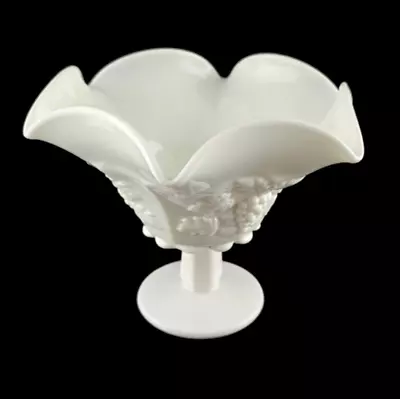 Westmoreland Vintage Milk Glass Pedestal Bowl Panel Grape Pattern Scalloped Rim • $15