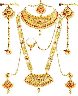 Indian Gold Plated Alloy Dulhan Bridal Jewellery Set For Women (Red And Golden) • $110.76