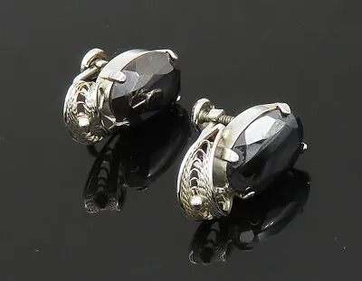 VAN DELL 925 Sterling Silver - Vintage Hematite Non Pierce Earrings - EG10538 • $44.08