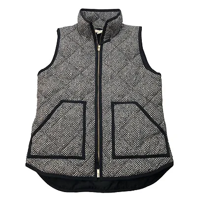 J.Crew Puffer Vest Herringbone Quilted Puffer Black Tan Casual Zip Women Size XS • $64.99