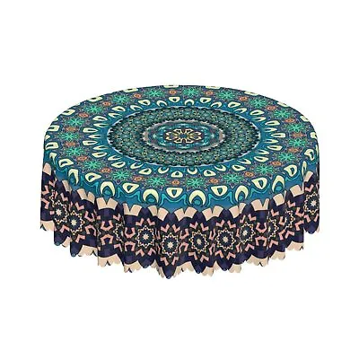Teal Turquoise Mandala Round Tablecloth 60 Inch Tablecloths Stain Resistant Wate • $24.19