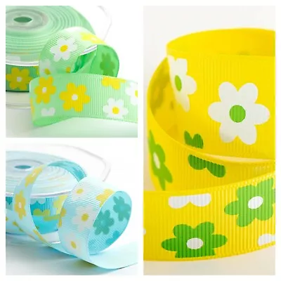 Daisy Grosgrain Ribbon 25mm Wide Flower Craft Green Yellow Blue Easter • £9.80