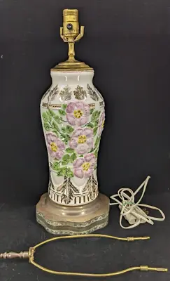 Vintage Urn/Vase Pink Floral Ceramic Lamp Unsigned Tested • $34.95