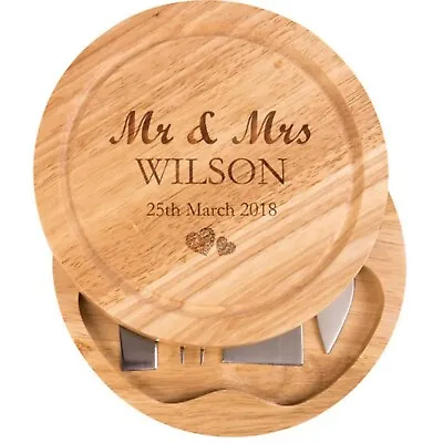 Personalised Wedding Gift Wood Engraved Cheese Board Set Couples 5th Anniversary • £10.95