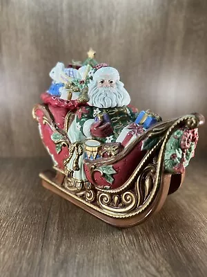 Fitz & Floyd Christmas Santa's Sleigh Cookie Jar St. Nick Ceramic Red  • $85