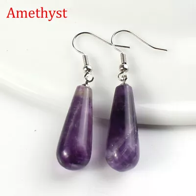 Natural Stone Long Drop Dangle Earrings Hook Healing Reiki Balance Jewelry • $2.99