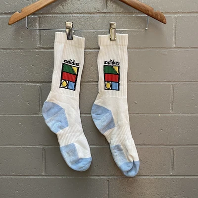 $60 • Buy Vintage 1980s Adidas Socks Mens Size Large White Tube Tennis Sneakers Mid Calf
