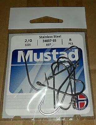 Mustad 34007-SS 2/0 Stainless Steel Fishing Hooks Qty. 8 • $3.50