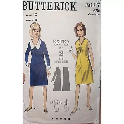 Vintage Butterick Pattern 3647 1960's Sheath Dress MCM Retro Size 10 UC & FF • $14.95