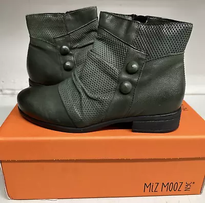 Miz Mooz Sallie Womens Leather Wide Ankle Booties Size 8.5-9 Green (Forest) • $59.95