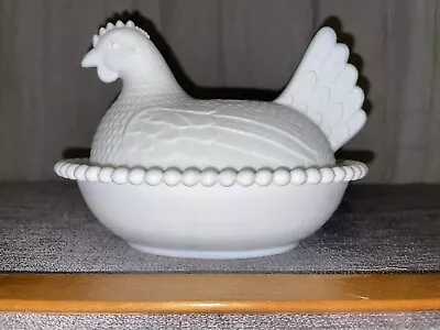 Vintage Antique Milk Glass Hobnail Chicken Rooster Butter Dish Lid Bowl • $175