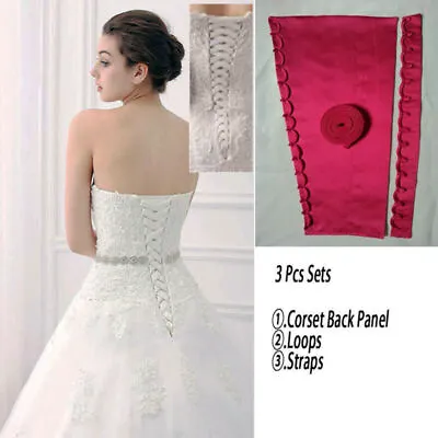 £11.99 • Buy Wedding Dresses 3PCS Corset Kit Back Panel Satin Straps Loops Zipper Replacement