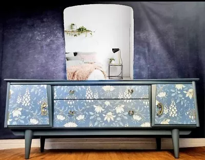 Mid Century Sideboard Blue Floral • £275